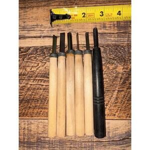 Vtg Wood Carving Chisels/Turning Chisels - 6 Wood Handled Tool Lot Korea Japan